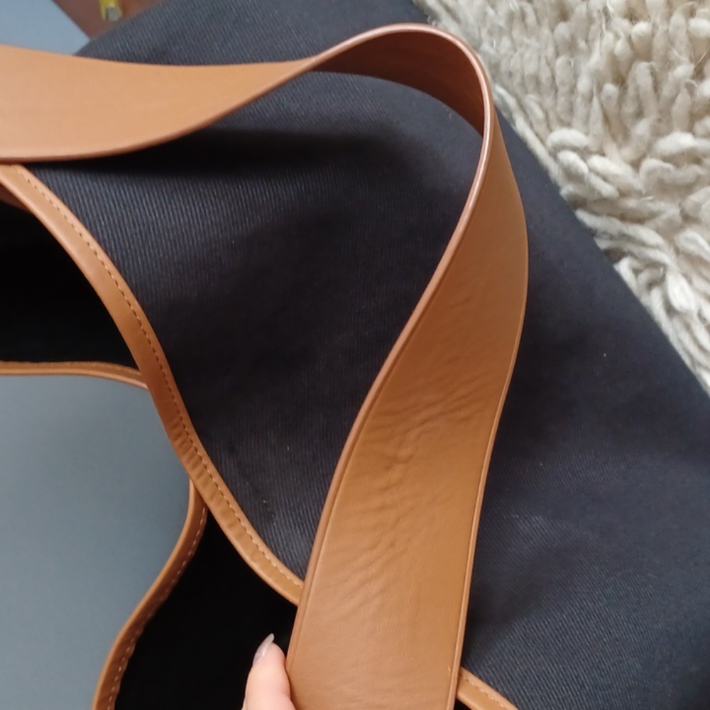 Canvas Tote Bag with Tan Leather Trim - Women's Shoulder Bag - Picture 4 of 16